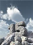 number fifteen rock under cloudy blue sky - 3d illustration