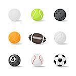Vector sport balls icon,sign,symbol,pictogram set in flat style isolated on a white background or over white.Different sport equipment and balls.Sports game