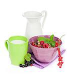 Healthy breakfast with muesli and milk. Isolated on white background