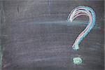Colorful chalk question mark on blackboard background with copy space