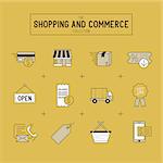 Shopping And Retail Icon Set. A collection of gold commerce icons including a shop, transactions and delivery. Vector illustration.