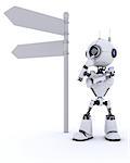 3D Render of a Robot with road sign