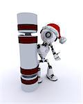 3D Render of an Robot with a christmas cracker