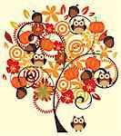 vector illustration of a tree with fall elements