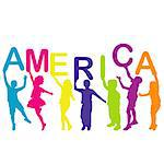 Children silhouette holding letters building the word AMERICA