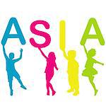 Children silhouettes holding letters building the word ASIA