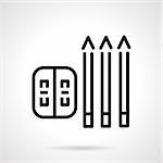 Three pencils and sharpener. Simple flat line vector icon.  School supplies and items for designers, engineers. Elements of web design for business and website.