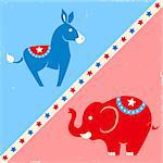 Vector illustration donkey and elephant. United States political party symbols