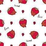 Seamless pattern with doodle heart shaped chocolate covered strawberries. Perfect for Saint Valentine and Sweetest day design