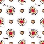 Seamless pattern with doodle heart shaped cookies. Perfect for Saint Valentine and Sweetest day design