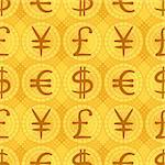 Abstract Seamless Background With Currency Signs, Dollar, Euro, Pound, Yen. Vector Eps10, Contains Transparencies