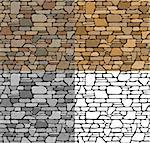 Set 4 Seamless Grunge Stone Brick Wall Texture with various variants of color. Vector Illustration.