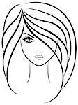 Abstract vector outline portrait of young beautiful girl with long locks