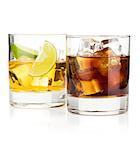 Whiskey and cola cocktails. Isolated on white background