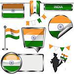 Vector glossy icons of flag of India on white