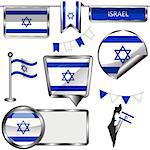 Vector glossy icons of flag of Israel on white