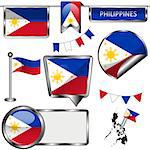 Vector glossy icons of flag of Philippines on white