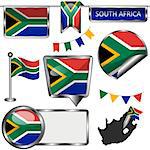 Vector glossy icons of flag of South Africa on white