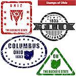 Vector stamps of Ohio state in United States with map and nickname - The Buckeye State