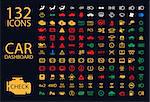 vector collection of car dashboard panel indicators, yellow red green blue indicators 132 icons