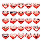Valentine Heart Emoticons Collection for Romantic Project. Isolated on white background. Clipping paths included.