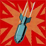 Aviationist bomb explosion. War of destruction attack the army pop art retro style