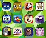 Cartoon baby drawing animal characters. Mobile application icons.