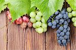 Bunch of grapes on wooden background with copy space