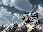 number twenty five rock under cloudy blue sky - 3d illustration