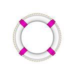 Life buoy in white and purple design with rope around on white background