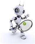 3D Render of Robot Playing Tennis