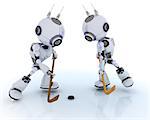 3D Render of Robots playing ice hockey