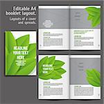 A4 book  Layout Design Template with Cover and 2 spreads of Contents Preview. For design magazines, books, annual reports. ECO style  and green colors.