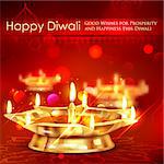 illustration of golden diya stand on abstract Diwali background