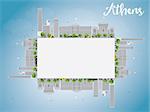 Athens Skyline with Grey Buildings, Blue Sky and copy space. Vector Illustration