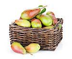 Pears in basket. Isolated on white background