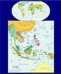World map and Southeast Asia maps