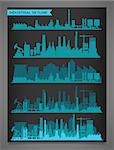 Vector collection of 5 horizontal banners with industrial part of city. Factories, refineries and power plants