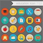 Flat detailed education colored icons on colored circles