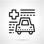 Abstract paper form with cross and car. Driver life safety, auto insurance. Black simple line style vector icon. Single web design element for site or mobile app.