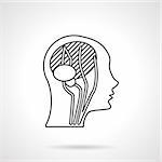 Abstract human head a side view with imaging brain and neck blood vessels. Flat line style vector icon. Web design element for site or mobile application.