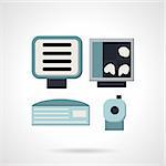 Medical ultrasound diagnostic equipment. Computer, monitor, scanner. Blue flat style vector icon. Web design element for site or mobile application.