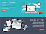 Flat design modern vector illustration concept of education, business, marketing, e-mail marketing, management with laptop, books, clock, glasses and mobile  phone - eps10