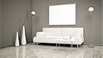3d interior render image of a room with a sofa and a white picture frame for your content