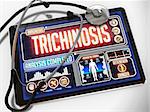 Trichinosis - Diagnosis on the Display of Medical Tablet and a Black Stethoscope on White Background.