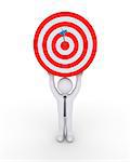 Businessman holding high a target with an arrow at the center