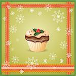 vector illustration christmas card on the green background with cupcake- eps10