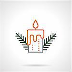 Candle with Christmas tree branches. Winter holidays symbols. Colored simple line style vector icon. Single web design elements for business, app, website.