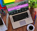 Cloud Technology on Laptop Screen. Online Working Concept.