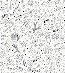 Sketchy doodle winter Christmas and New Year pattern, vector illustration